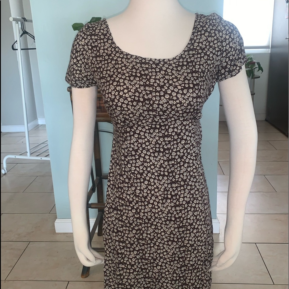 Brown Floral Detailed Maxi Dress